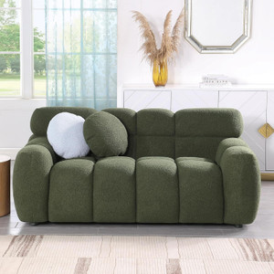 Soul Light Art Wooden Sofa 2 Pillows Upholstery Deep Seat Couch Living Room Bedroom,Green Color Fabric 2 Seater  Sofa