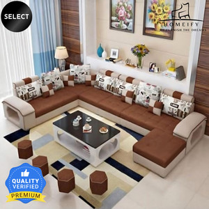 Homeify Carlo 9 Seater Fabric Sofa Set with 4-Puffy Convertible Sofa Set for Living Room Fabric 9 Seater  Sofa