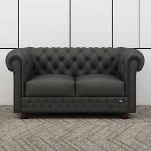 India wood mart Wooden Modern Sofa Tufted Couch with Deep Seat,Chesterfield 2 Seater Sofa Fabric Half-leather 2 Seater  Sofa