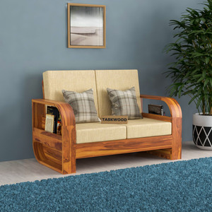 Taskwood Furniture Solid Sheesham Wood Two Seater Sofa For Living Room, Office, Café Fabric 2 Seater  Sofa
