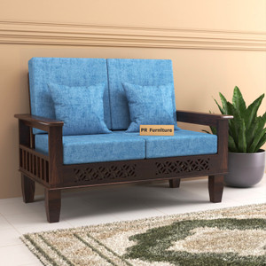 PR FURNITURE Solid Wood Two Seater Sofa With Front CNC Flower Style For Living Room, Café. Fabric 2 Seater  Sofa