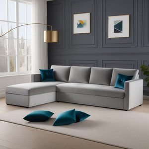 Trevi Bliss E2O LHS 6 Seater Sectional Sofa In Velvety Grey Color Fabric 6 Seater  Sofa