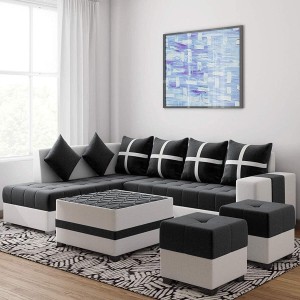 LIVEWELL Premium Quality L Shape LHS With Center Table and Puffy Molfino Fabric 8 Seater  Sofa