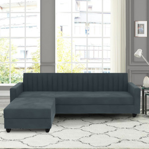 Uarban-hume-furniture Premium Quality Velvet L-SHAPE Fabric 4 Seater  Sofa