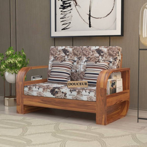Douceur Furnitures Solid Sheesham Wood Floral Two Seater Sofa For Living Room/ Hotel | Fabric 2 Seater Sofa