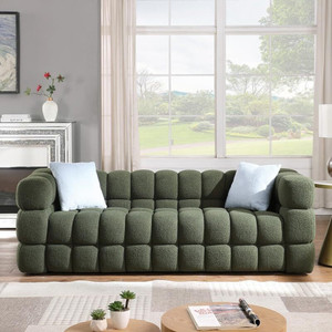 Soul Light Art Wooden Sofa 2 Pillows Upholstered Deep Seat Couch Living Room Bedroom,Green I Fabric 3 Seater  Sofa