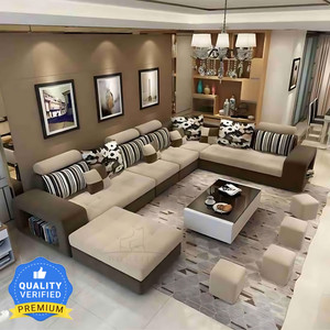 Homeify Carlo 9 Seater Fabric Sofa Set with 4-Puffy Convertible Sofa Set for Living Room Fabric 9 Seater  Sofa