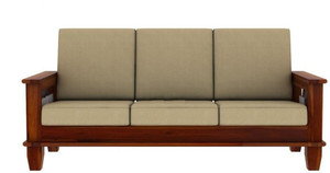 PR FURNITURE Solid Sheesham Wood Three Seater Sofa For Living Room/ Office | Fabric 3 Seater  Sofa