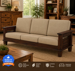 Shree Jeen Mata Enterprises 3 Seater Sofa/Wooden Sofa| Sheesham Wood Sofa| Side Pocket Sofa/Living Room Sofa Fabric 3 Seater  Sofa