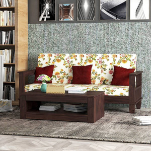Douceur Furnitures Solid Wood Sheesham Wood Three Seater Sofa For Living, Waiting Room/ Office Fabric 3 Seater  Sofa