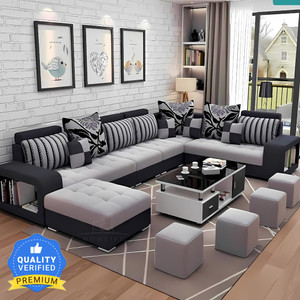 Homeify Carlo 9 Seater Fabric Sofa Set with 4-Puffy Convertible Sofa Set for Living Room Fabric 9 Seater  Sofa