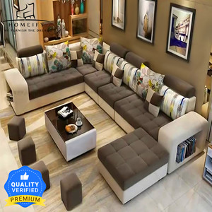 Homeify Carlo 9 Seater Fabric Sofa Set with 4-Puffy Convertible Sofa Set Fabric 9 Seater  Sofa