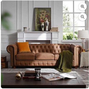 India wood mart Wooden Furniture Velvet 3 Seater Leatherette Modern Chesterfield Sofa Leather 3 Seater  Sofa