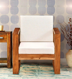 Allie Wood Sheesham Solid Wood Fabric 1 Seater  Sofa
