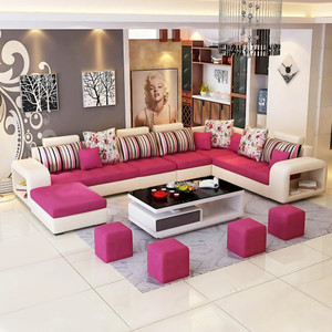Homeify Carlo 9 Seater Fabric Sofa Set with 4-Puffy Convertible Sofa Set for Living Room Fabric 9 Seater  Sofa