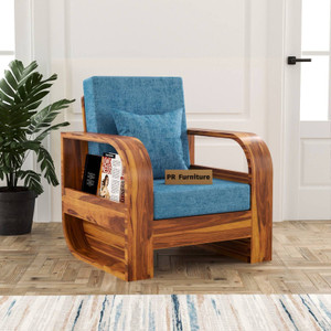 PR FURNITURE Solid Sheesham Wood One Seater Sofa For Living Room/ Office Fabric 1 Seater  Sofa