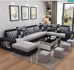THE CEATSPOT Premium Quality U-Shaped Sectional Sofa with Ottoman for Living Room Velvet Fabric 9 Seater Sofa