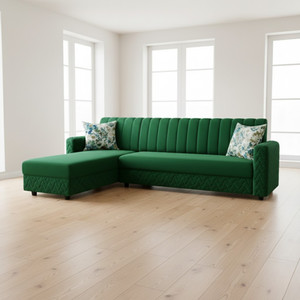 WAKESURE Premium Quality L Shape LHS Velvet Fabric 6 Seater Sofa