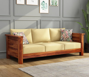 Utkarsh Solid Sheesham Wood 3 Seater Sofa With Upholstered For Living Room / Hotel Fabric 3 Seater  Sofa