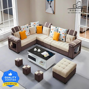 Homeify Carlo 9 Seater Fabric Sofa Set with 4-Puffy Convertible Sofa Set for Living Room Fabric 9 Seater Sofa