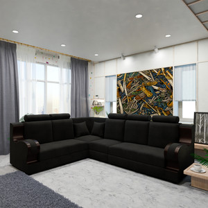 Sekar Lifestyle L Shape Corner Wooden Handles Fabric 5 Seater  Sofa