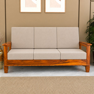 Kendalwood Furniture Solid Wood 3 Seater Wooden Sofa set for living Room Furniture Fabric 3 Seater  Sofa
