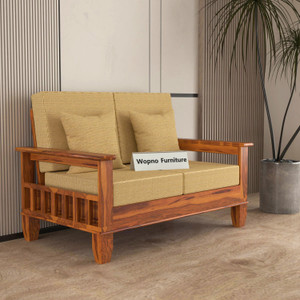 Wopno Furniture Pure Sheesham Wooden 2 Seater Sofa for Living Room and Office Fabric 2 Seater  Sofa