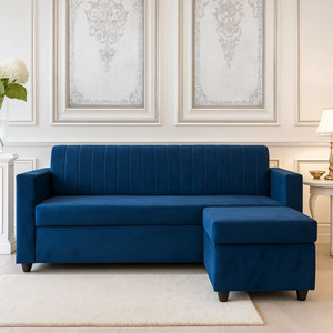WAKESURE Premium Quality With Ottoman Velvet Fabric 4 Seater Sofa