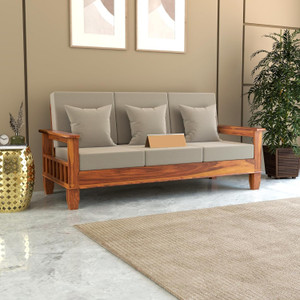 Kendalwood Furniture Solid Wood 3 Seater Wooden Sofa set for living Room Furniture Fabric 3 Seater  Sofa