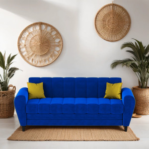Torque Bali 3 Seater Fabric Sofa, Furniture for Living Room, Office - Blue Fabric 3 Seater  Sofa