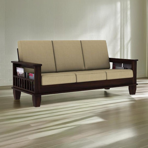 Taskwood Furniture Solid Wooden Fabric Three Seater Sofa Set With Cushions For Living Room / Cushion- Cream Fabric 3 Seater  Sofa