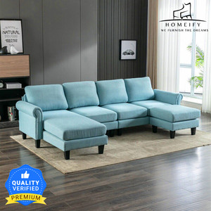 Homeify Reba 6 Seater Fabric Sectional Sofa with Ottoman for Living Room Fabric 3 + 2 + 1 Sofa Set