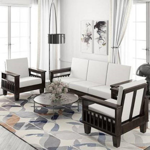 Allie Wood Rosewood (Sheesham) Fabric 3 + 1 + 1 Sofa Set
