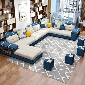 Homeify Carlo 9 Seater Fabric Sofa Set with 4-Puffy Convertible Sofa Set for Living Room Fabric 3 + 2 + 2 + 1 Sofa Set