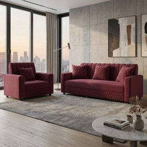 WAKESURE Premium Quality Velvet Fabric 3 + 1 Sofa Set