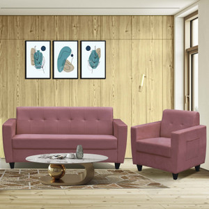 ARRA Remo Velvet Fabric Tufted Back 4 Seater Sofa Pink Color Fabric 3 + 1 Sofa Set