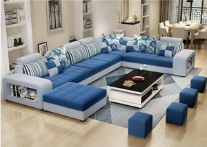 THE CEATSPOT Premium Quality U-Shaped Sectional Sofa with Ottoman for Living Room Velvet Fabric 9 Seater  Sofa