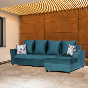 Fusion Furniture Factory Fusion Furniture Rapid L Shape (Finish Colour-Peacock Green) Fabric 3 + 2 Sofa Set