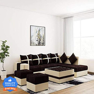 Kendalwood Furniture 8 Seater Sofa Set, 2 Ottoman, 6 pillow With Coffee Table Fabric 3 + 2 + 2 + 1 Sofa Set