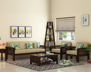 Cherry Wood Sheesham Fabric 3 + 1 + 1 Sofa Set