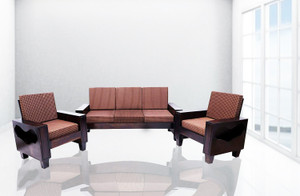 Allie Wood Rosewood (Sheesham) Fabric 3 + 1 + 1 Sofa Set