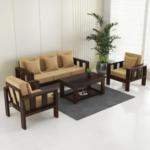 DECORWOOD Solid Sheesham Wood For Living Room, Hotel Office. Fabric 3 + 1 + 1 Sofa Set