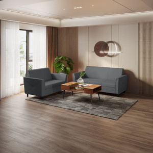 Interio by Godrej Emperor - Nimbus Grey Leatherette 3 + 2 Sofa Set