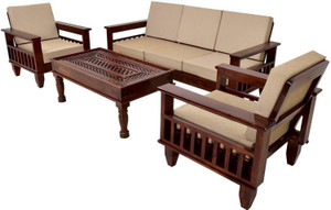 CLANECRAFT Solid Sheesham Wood Five Seater Sofa Set For Living Room/ Office | Fabric 3 + 1 + 1 Sofa Set