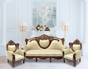 W.S.HANDICRAFTS Wood Sofa Set for Home Living Room Wooden Sofa Set 3+1+1| 5 Seater Sofa Set Furnitures Color of Honey Brown. (polished Finish) Fabric 3 + 1 + 1 Sofa Set