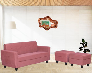 LIVEWELL Premium Quality with Two Ottoman Velvet Fabric 3 + 1 + 1 Sofa Set