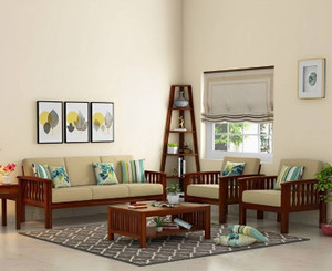 CLANECRAFT Solid Sheesham Wood Five Seater Sofa Set For Living Room/ Office | Fabric 3 + 1 + 1 Sofa Set
