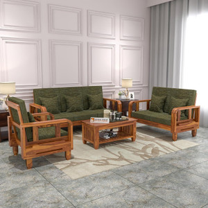 Kendalwood Furniture Solid Wood 6 Seater Wooden Sofa set for living Room Furniture with Center Table Fabric 3 + 2 + 1 Sofa Set