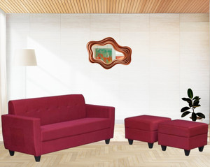 LIVEWELL Premium Quality with Two Ottoman Velvet Fabric 3 + 1 + 1 Sofa Set