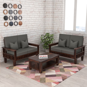 Shree Jeen Mata Enterprises KUBER Design Sheesham Wood Four Seater Sofa Set With 'DERBY' Fabric Cushion | Fabric 2 + 2 Sofa Set